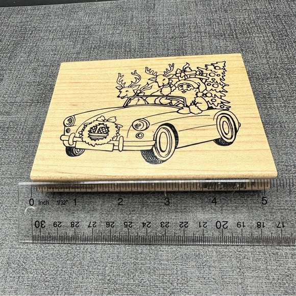 Christmas Santa Stamp, Wood Mounted Rubber Stamp, Stampendous Santa Cruising Sta - Picture 5 of 9